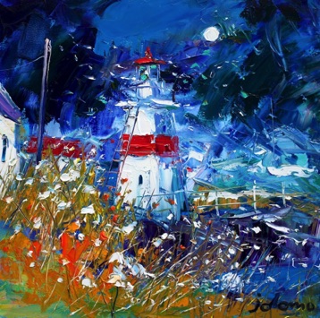 Moon reflection the wee lighthouse Crinan 16x16